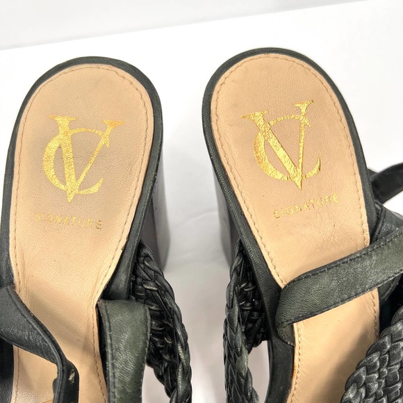 VINCE CAMUTO Signature Sandals Women 8.5 Green Paloma Braided Leather Block Heel - Picture 7 of 11